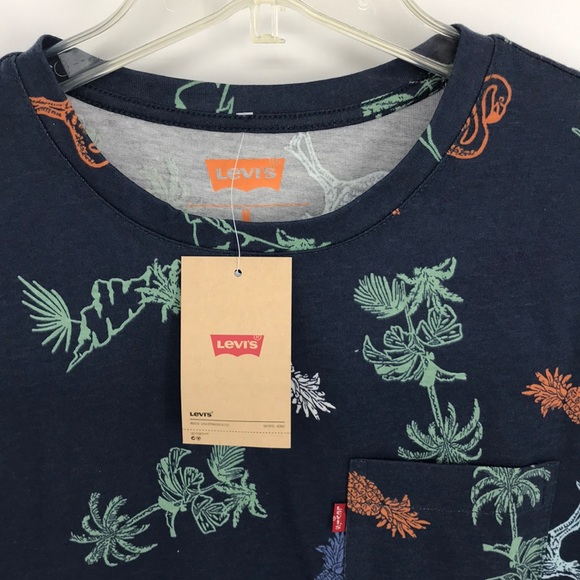 NEW Levis Top Dress Blues Shirt Tropical Print Palm Blue Size Medium - Picture 3 of 14